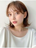 大人前髪冬のダークブラウン×外はねミディ