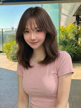 ランド(RaND) 韓国/くびれ巻き/うすめぱっつん/ベージュカラー/レイヤーカット