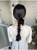 タイトアレンジ　タイトポニー　編み下ろし　参列ヘア