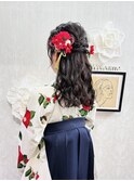 卒業式 袴着付け ハーフアップ×花飾り
