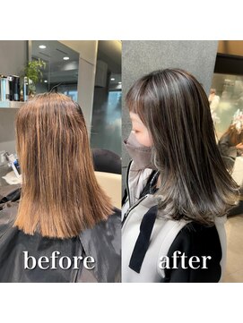 ステラバイケンジ 藤沢(STELLA by KENJE) 白髪ぼかし細めハイライト30代40代50代シアーカラーセミディ