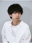 ブルーブラック フェザーパーマ サーフカール センターパート