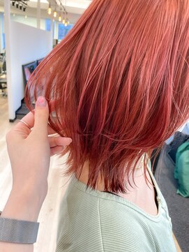 ヒビヲ(HIBIO) インナーカラーベージュオレンジカラーケアブリーチミニボブ