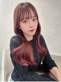 ピンクブラウン/暖色カラー/カシスピンク/韓国ヘア/顔周りカット