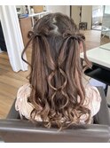 編み込み×髪リボンハーフアップ
