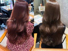 巻き髪×ブリーチなしダブルカラーでワントーン明るく☆