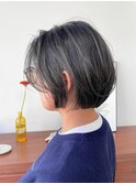 レイヤーボブ切りっぱなしボブラベンダーミルクティーベージュ