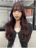 ダブルカラーチェリーレッドピンクブラウン韓国レイヤーロング