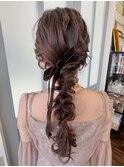 編みおろし　ベロアリボン　お呼ばれヘア　結婚式