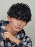 天神メンズパーマシャドウパーマシースルーマッシュウルフゆるめ