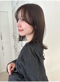 ミディアム　結べるロブ　暗髪　オリーブベージュ　グレージュ