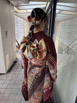 グレースバイハピネス(grace by happiness) 成人式 ヘアセット 着付け 編み下ろし玉ねぎヘア 金箔 水引き