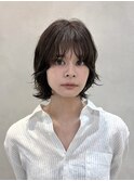 ダークパープル/クラゲカット/顔周りレイヤー/ミルクブラウン