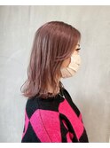 ピンクミルクティー結べるボブハイトーン顔周りレイヤー