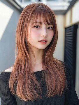 ジゼル 博多筑紫口店(GiseL) ロング　レイヤーカット　アプリコットオレンジ　20代30代