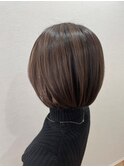 髪質改善トリートメント_マロンベージュ Aラインボブ かきあげ
