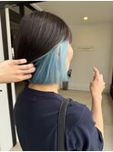 20代30代40代小顔カットインナーカラー透け感水色