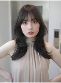 13702髪質改善ストレートワンカールボブ黒髪グレージュ韓国ヘア
