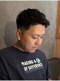 フェザーパーマグレーブルーカラー刈り上げショートバング