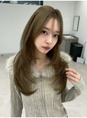 シースルーバング ロングヘア 透け感ブラウン