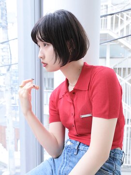 エムスラッシュ みなとみらい馬車道店(M SLASH) 切りっぱなし/前下がり/黒髪/ナチュラル/ぱっつんボブ/馬車道