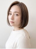 ブリーチなしカラー,うる艶,前髪なし,ボブ◎透明感,小顔カット