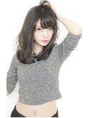 就活もOK!暗髪アッシュロングヘアデザインカラー無造作カール