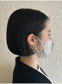 大人かわいい切りっぱなしボブ前髪なしボブ地毛風カラー