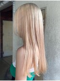 ハイトーンホワイトブロンドベージュ姫カットロングイメチェン