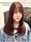 【白石】ブリーチなしチェリーレッドレイヤーカット韓国10代20代