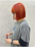 オレンジボブ_ブリーチ_切りっぱなし