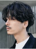渋谷シャドウパーマメンズカットルーズパーマセンターパート緩め