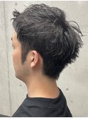 メンズ/アップバング/ツーブロックマッシュ/束感ショート波巻き