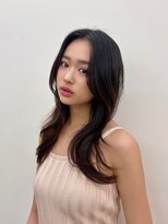 ノク 渋谷(nok)&nbsp;大人っぽ韓国ネイビーグレージュ前髪カット顔まわりレイヤー