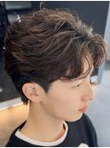 韓国へアカルマパーマワックスなしセンターパート黒髪ウルフ