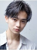 七三アップバングセンターパート波巻きスパイラルパーマツイスパ