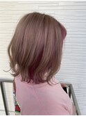 ミディアムスタイル　ミルクティー×インナーピンク&パープル