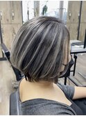 ショートボブ/白髪ぼかし/バレイヤージュ/グレー/大船駅/大船