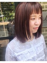 ヘアデザイン ソラ(Sola)&nbsp;ボブ特集：ピンクベージュカラー×オン眉ぱっつんナチュラルヘア