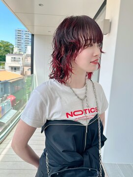 ホロ(hollo) ボルドーパープルニュアンスパーマボブワインレッド