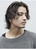 大分緩めサーフカールメンズカットセンターパートマッシュウルフ