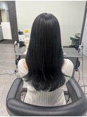 ブルーブラック　ロング　髪質改善　前髪ストレート