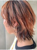 ウルフカット、オレンジベージュ、ローライト、ハイライト