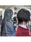 ○中性ウルフカットロングウルフヘアレイヤーカット表参道