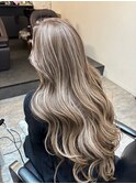 ハイライトカラーくびれヘアアプリコットオレンジ