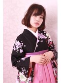 卒業式ヘア　ボブアレンジ　ゆるふわボブ　袴着付け受付中
