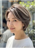 白髪ぼかしハイライトブリーチミルクティーベージュ