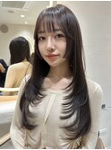 韓国ヘアーハッシュカットレイヤーカットグレージュブリーチ無し