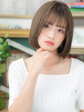 カバーヘア ブリス 上尾西口店(COVER HAIR bliss) シースルーバングオリーブベージュ丸みボブc5上尾20代30代40代