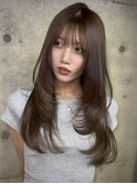 顔周りミディアムレイヤーハッシュカット カカオブラウンi